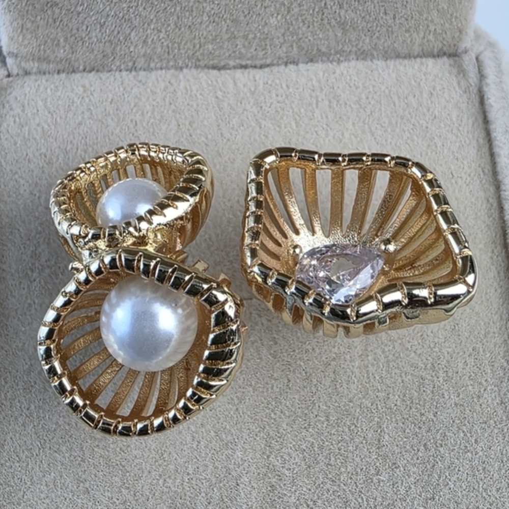 14K Gold Plated‎ Sterling Pearl CZ Ring - Picture 3 of 9
